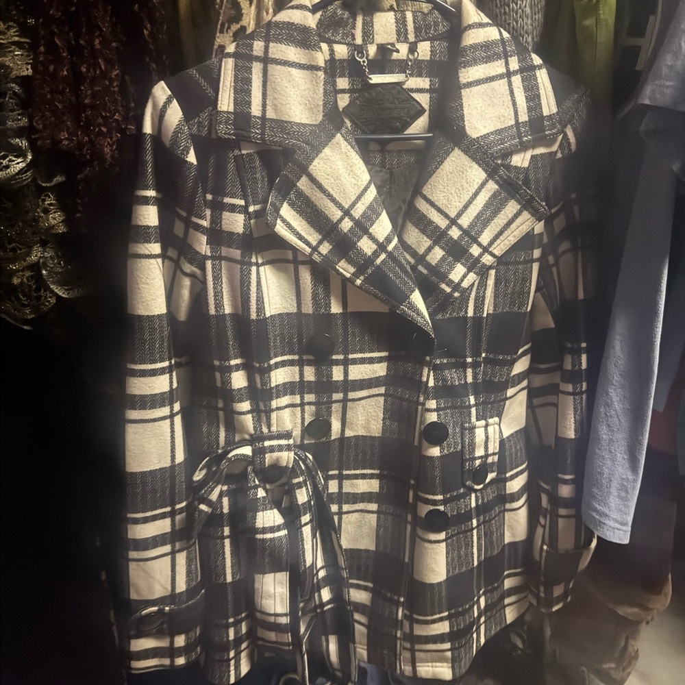 Jou Jou Black and White Blazer with Bold Plaid Pattern